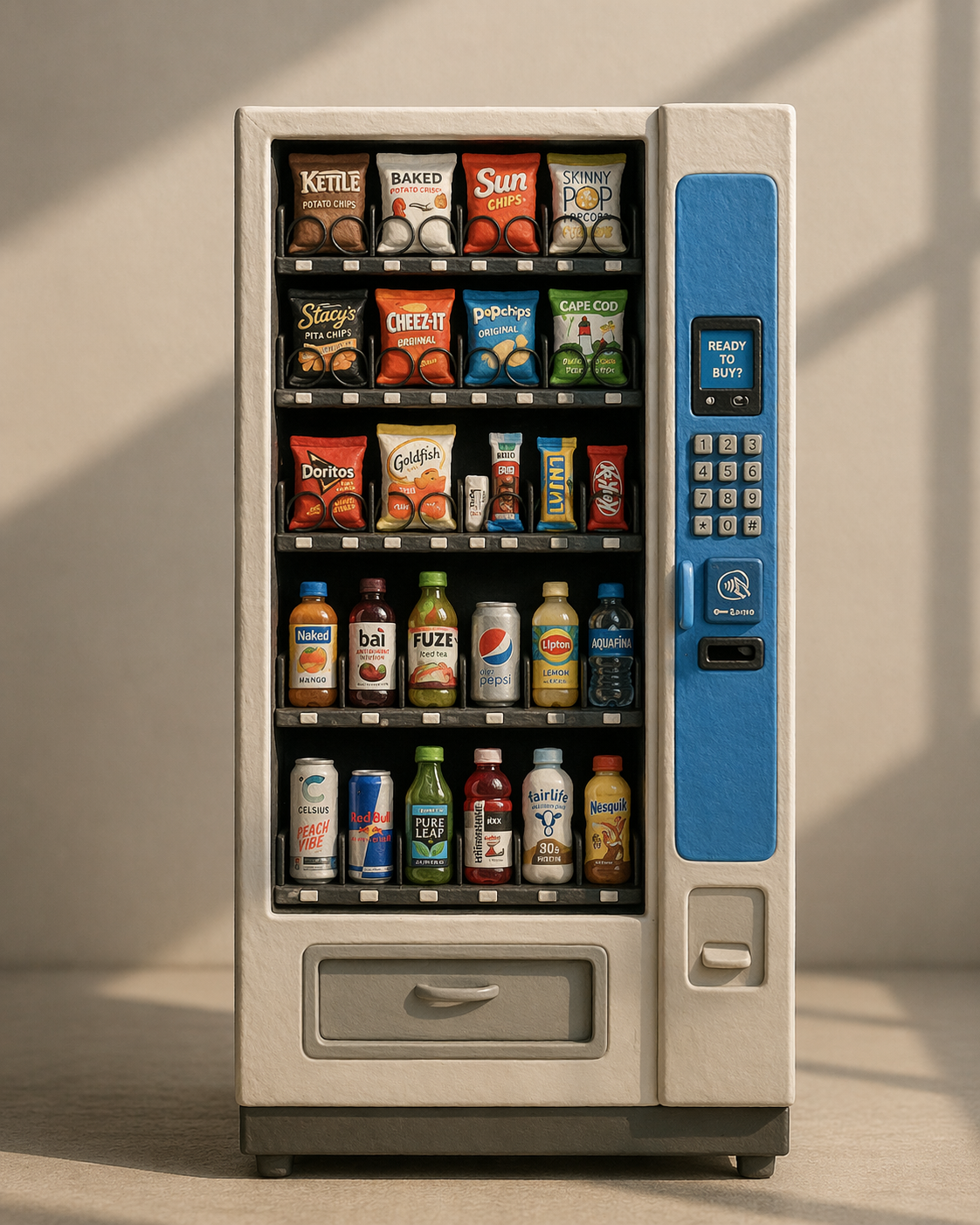 Zeus Vending machine fully stocked with snacks and drinks